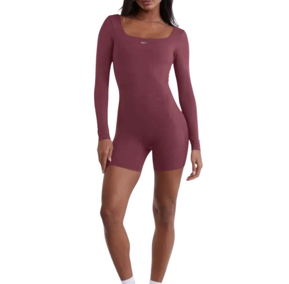 Set Active Sportbody Long Sleeve Shortysuit Romper Women's Medium Canyon Red Gym